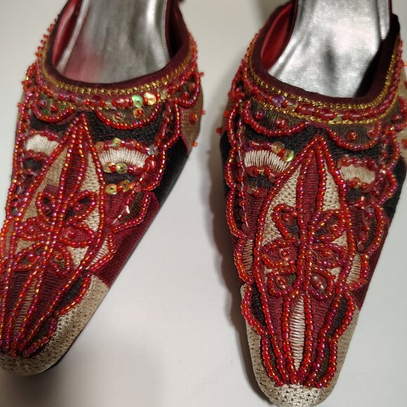 Varsavia Viamara Pointed Toe Indian Style Embroidered Beaded Low Heel - Picture 3 of 7